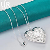925 Silver Love Frame Pendant Necklace Snake Chain Wedding Jewelry