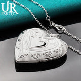925 Silver Love Frame Pendant Necklace Snake Chain Wedding Jewelry