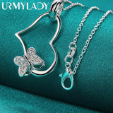 925 Sterling Silver Heart Frame Butterfly Pendant Necklace