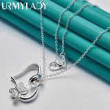 925 Sterling Silver Heart Frame Butterfly Pendant Necklace