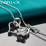 925 Sterling Silver Heart Frame Butterfly Pendant Necklace