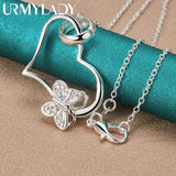 925 Sterling Silver Heart Frame Butterfly Pendant Necklace