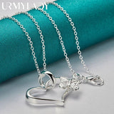925 Sterling Silver Heart Frame Butterfly Pendant Necklace