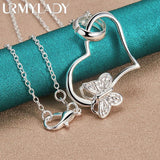 925 Sterling Silver Heart Frame Butterfly Pendant Necklace