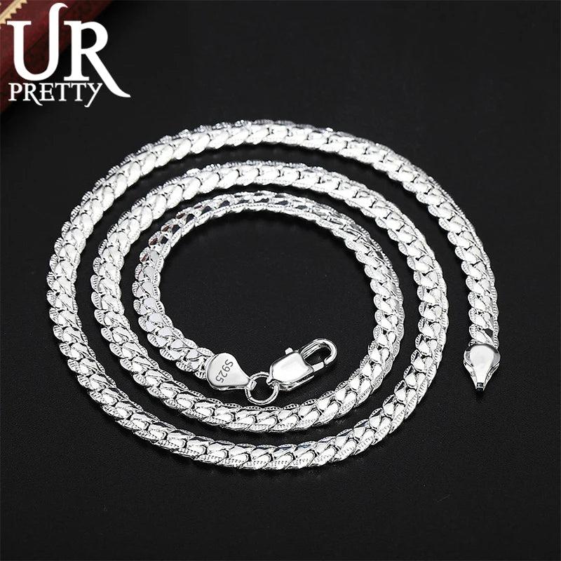 925 Sterling Silver 6mm Full Sideways Chain Necklace 18/20/22/24 Inch