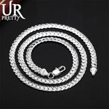 925 Sterling Silver 6mm Full Sideways Chain Necklace 18/20/22/24 Inch