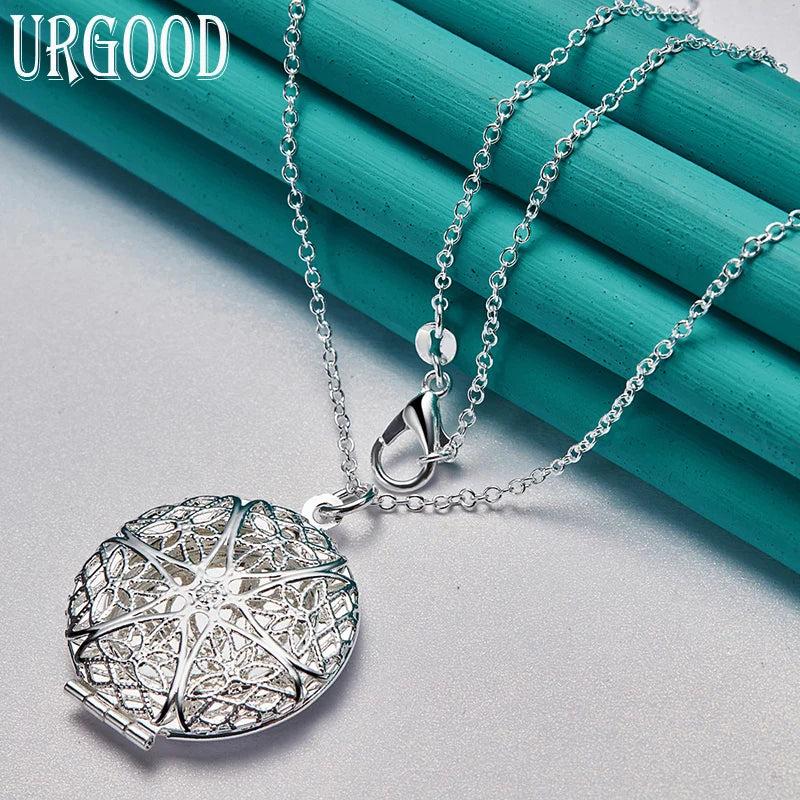 925 Silver Round Photo Frame Pendant Necklace 16-30 Inch Chain Women