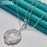 925 Silver Round Photo Frame Pendant Necklace 16-30 Inch Chain Women