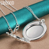 925 Silver Round Photo Frame Pendant Necklace 16-30 Inch Chain Women