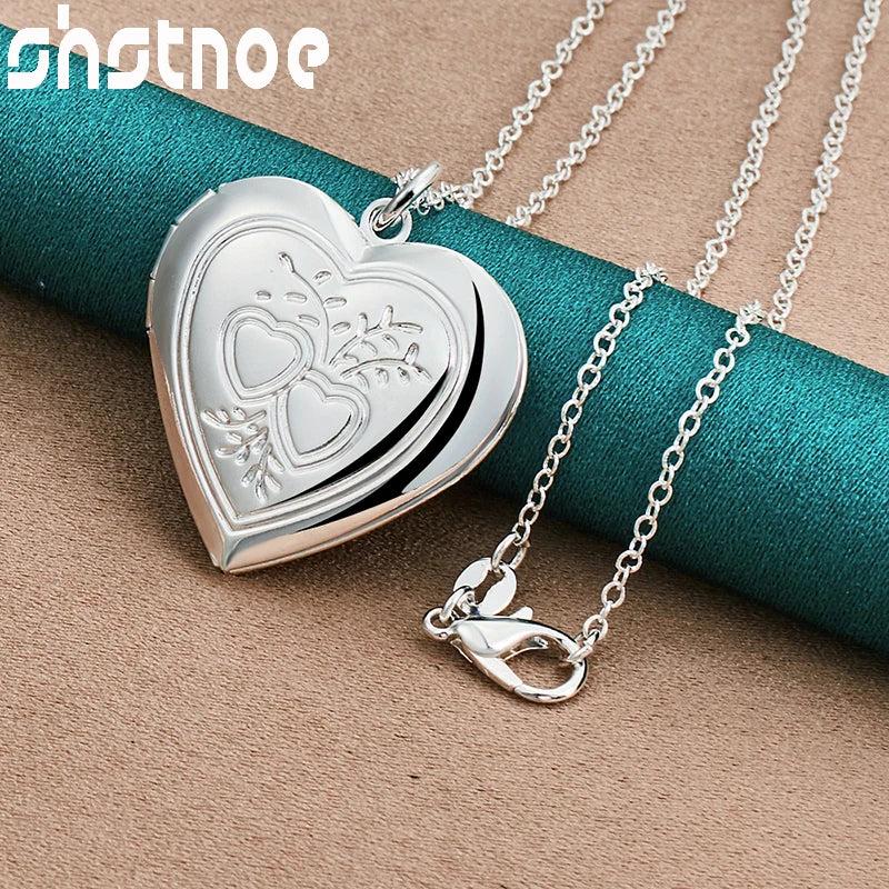 925 Silver Heart Photo Frame Pendant Necklace Wedding Party Jewelry