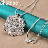 925 Silver Rose Flower Pendant Necklace Wedding Party Charm Jewelry
