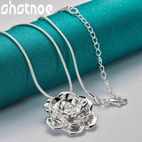 925 Silver Rose Flower Pendant Necklace Wedding Party Charm Jewelry