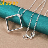 925 Silver Square Circle Pendant Necklace 16-30 Inch Chain Women Party Charm
