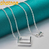 925 Silver Square Circle Pendant Necklace 16-30 Inch Chain Women Party Charm