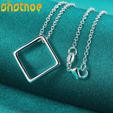 925 Silver Square Circle Pendant Necklace 16-30 Inch Chain Women Party Charm