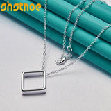 925 Silver Square Circle Pendant Necklace 16-30 Inch Chain Women Party Charm