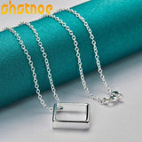 925 Silver Square Circle Pendant Necklace 16-30 Inch Chain Women Party Charm