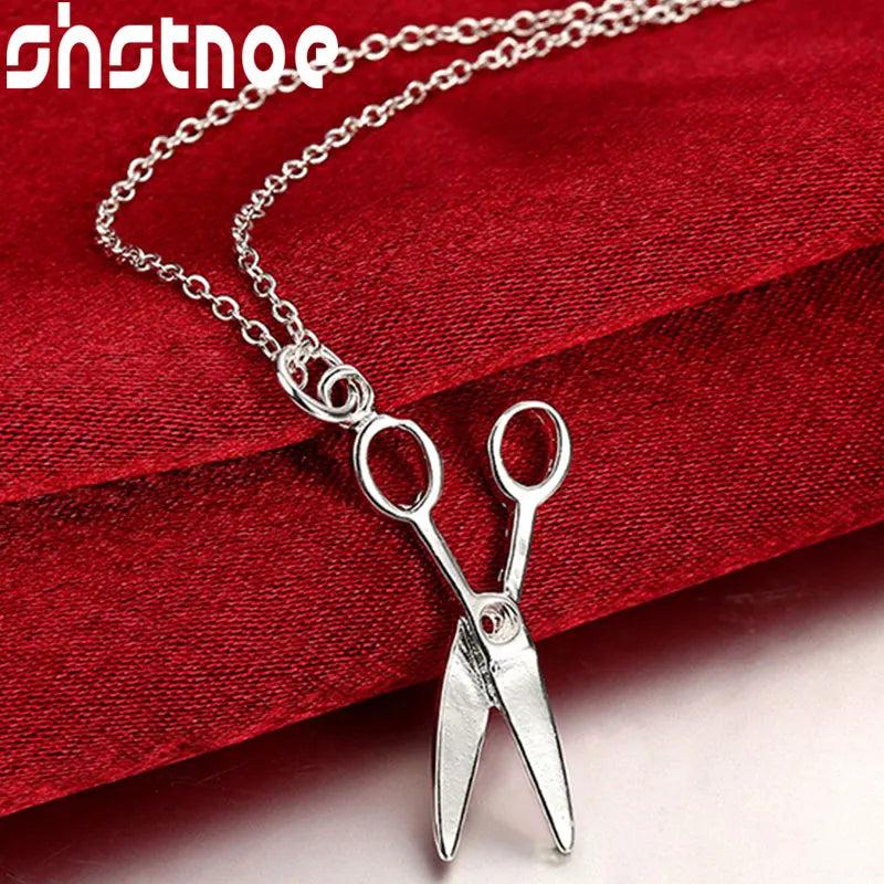 925 Silver Scissors Pendant Necklace 16-30 Inch Chain Women Party Engagement