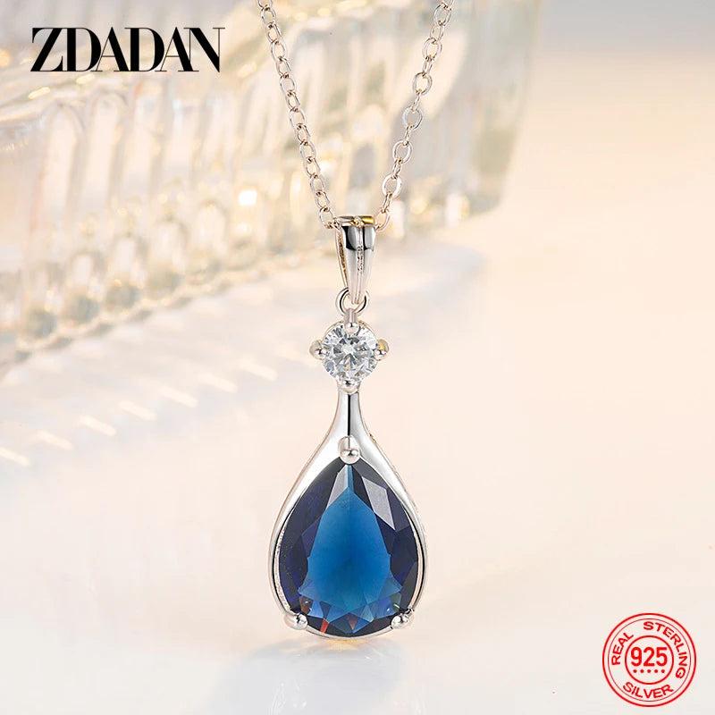 925 Silver Water Drop Crystal Necklace For Women