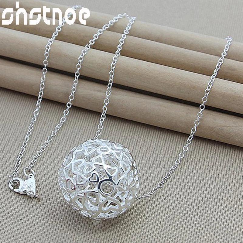 Sterling Silver Hollow Ball Pendant Necklace 16-30 Inch Chain