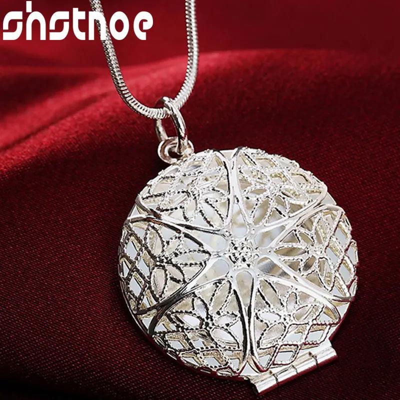 925 Silver Round Photo Frame Pendant Necklace 16-30 Inches Chain
