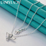 925 Silver Angel Wings Pendant Necklace Chain Wedding Jewelry