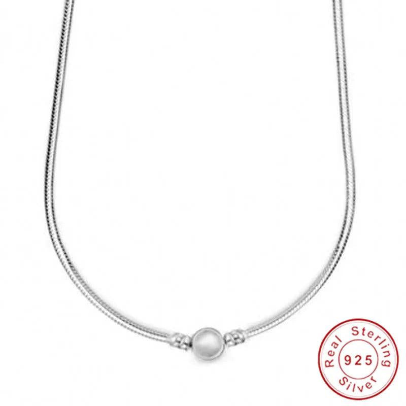 925 Silver Necklace Ball Barrel Clasp Snake Chain Bead Charm DIY Jewelry