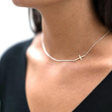 925 Silver Sideway Cross Thin Chain Necklace
