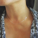 925 Silver Sideway Cross Thin Chain Necklace