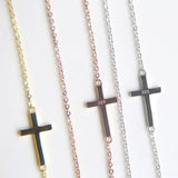 925 Silver Sideway Cross Thin Chain Necklace