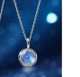 Silver Moonstone Hollow Planet Pendant Necklace