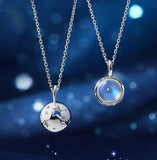 Silver Moonstone Hollow Planet Pendant Necklace