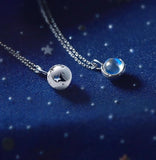 Silver Moonstone Hollow Planet Pendant Necklace