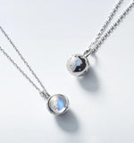 Silver Moonstone Hollow Planet Pendant Necklace