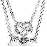 Sparkling Infinity Heart Mum Pave Crystal 925 Silver Necklace