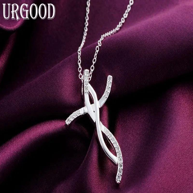 925 Silver Double Twist Cross Pendant Necklace 16-30 Inch Chain