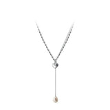 925 Silver Pearl Heart Tassel Choker Necklace for Women