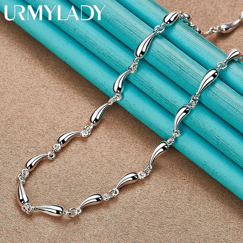 925 Silver Water Drop Chain Necklace 18 Inch Women Wedding Engagement