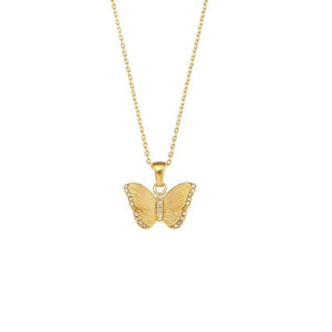 Waterproof Butterfly Pendant Necklace 18K Plated Stainless Steel