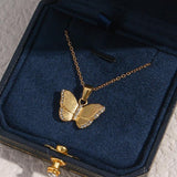 Waterproof Butterfly Pendant Necklace 18K Plated Stainless Steel