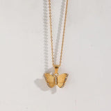 Waterproof Butterfly Pendant Necklace 18K Plated Stainless Steel