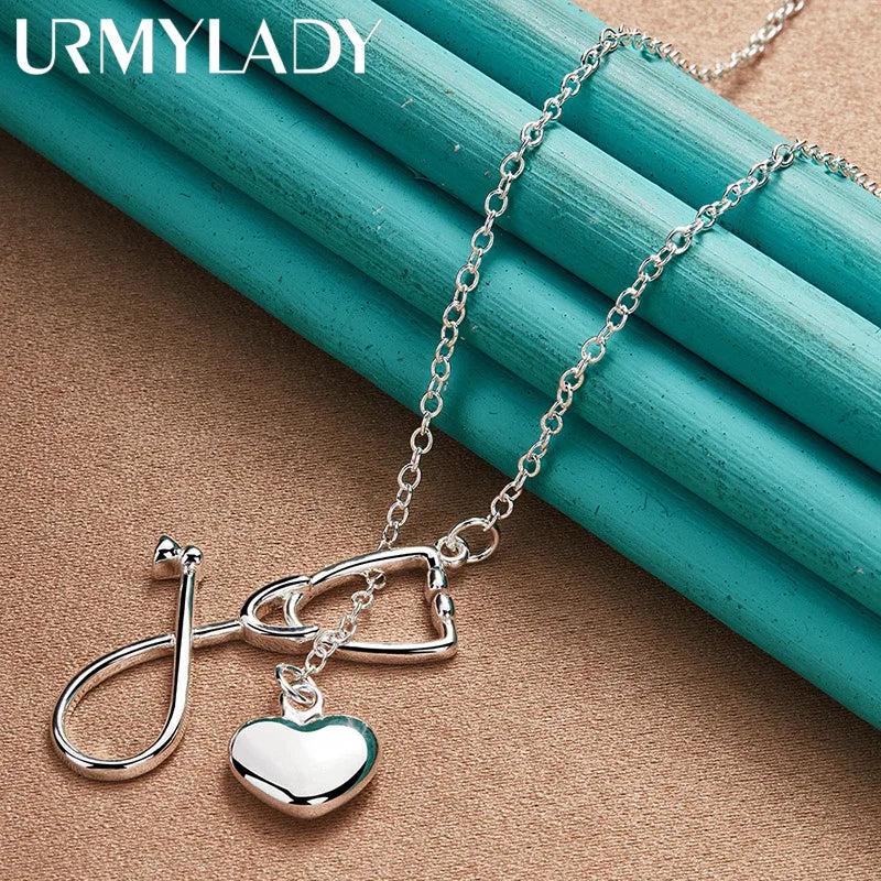 925 Sterling Silver Stethoscope Heart Pendant Necklace