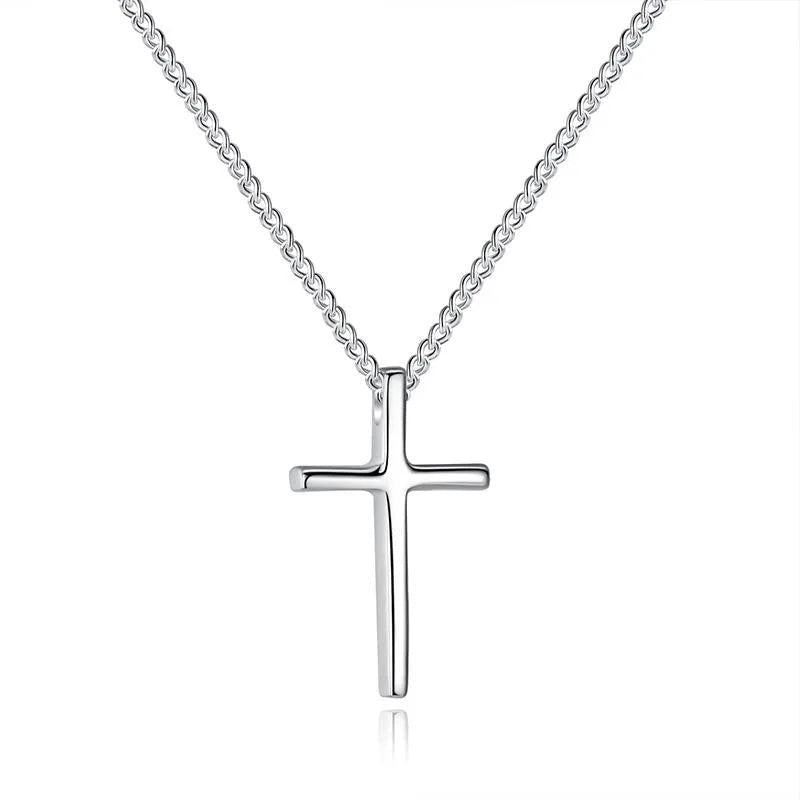 925 Silver Female Cross Pendant Necklace Small Cross Necklace Chain