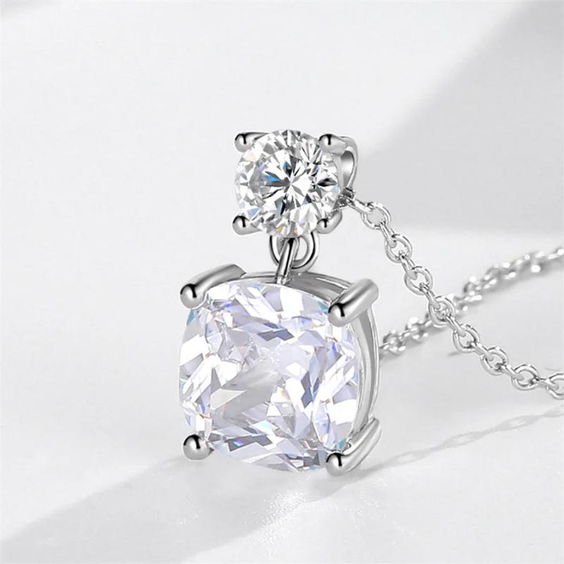 925 Silver Colored Crystal Necklace 9MM Cushion Crystal Pendants Necklace