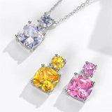 925 Silver Colored Crystal Necklace 9MM Cushion Crystal Pendants Necklace