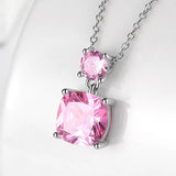 925 Silver Colored Crystal Necklace 9MM Cushion Crystal Pendants Necklace