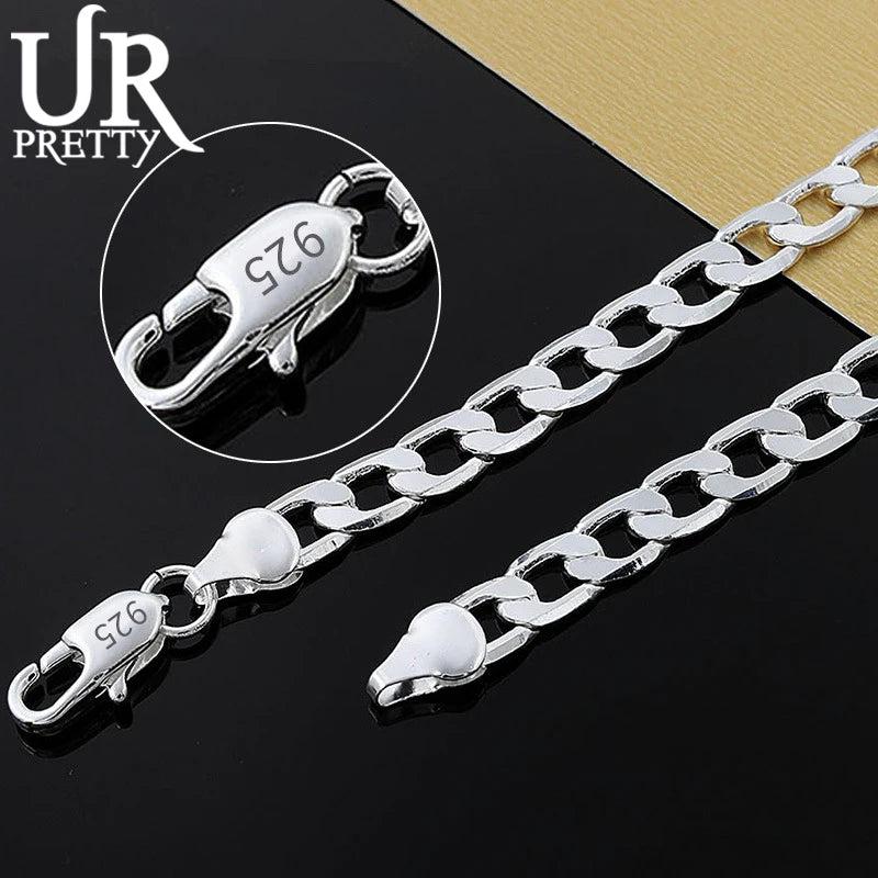 925 Silver 8MM Flat Sideways Chain Necklace For Wedding