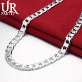 925 Silver 8MM Flat Sideways Chain Necklace For Wedding