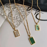 Abalone Green Shell Opal Pendant Necklace 18K Chain Stainless Steel