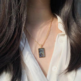 Abalone Green Shell Opal Pendant Necklace 18K Chain Stainless Steel